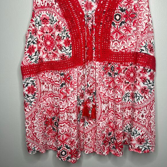 NWT Torrid Crinkle Gauze Crochet Inset Lace Up Sleeveless Top 3X Boho Cottage - Picture 5 of 12